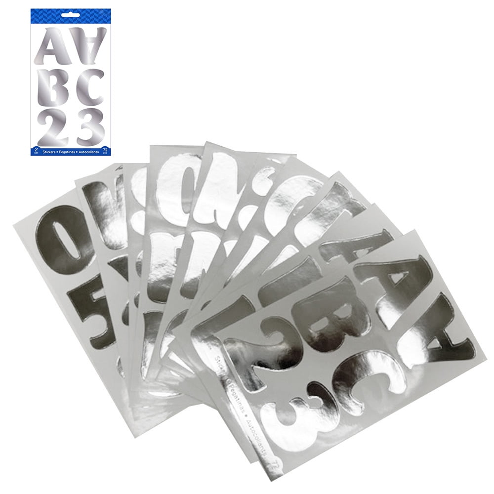 72 Pcs Scrapbooking Stickers Alphabet Numbers Large Bold Letters Silver ...