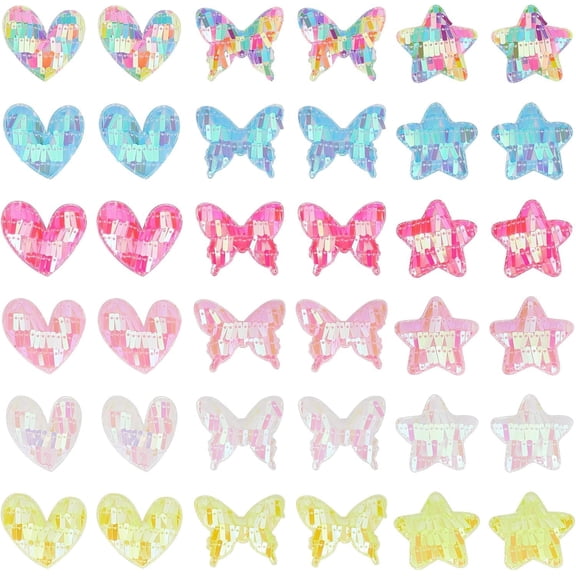 72 Pcs Sequins Patch Stickers Glittered Butterfly Heart Star Sew On Sequin Applique Shinning Embroidered Patches Repair Applique Crafts for DIY Sewing Hair Clips Clothes Hats