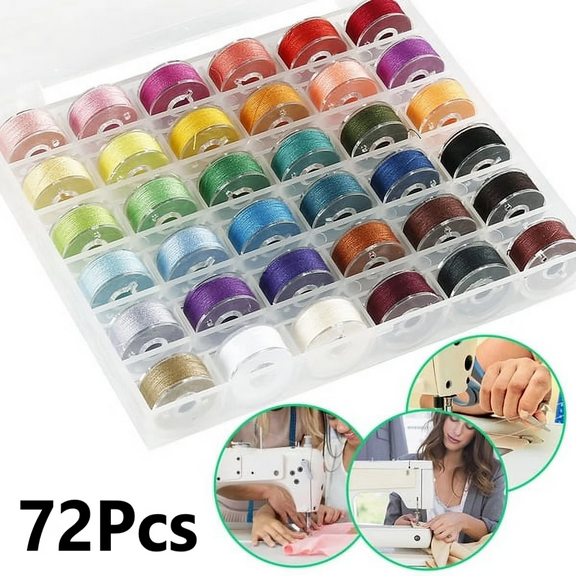 72 Pcs/Set Bobbins and Sewing Thread with Case and Soft Measuring Tapes, Basic Sewing Supplies Kit for Beginner Daily Use, Fit for Brother Babylock, Janome, Elna, Singer (Assorted Colors)