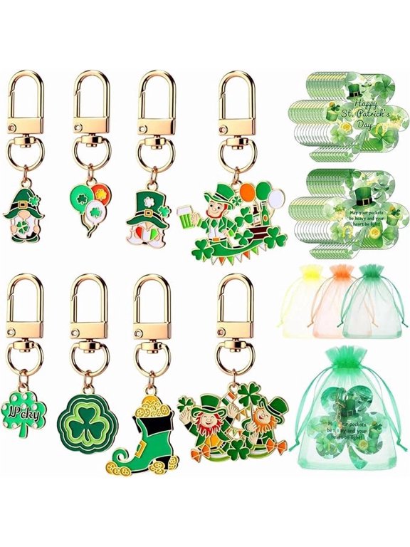 72 Pcs St Patricks Day Shamrock Party Favors Include Lucky Keychains Thank You Tag and Bag for Spring Gifts Ideas