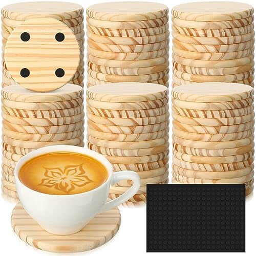 72 Pcs Unfinished Wood Coasters 4" Round Wooden Coasters for Crafts Blank Coasters Bulk Thickness Wood Kit for Painting, DIY Coasters, Engraving Supplies Home Wedding Decoration$$Art & Craft