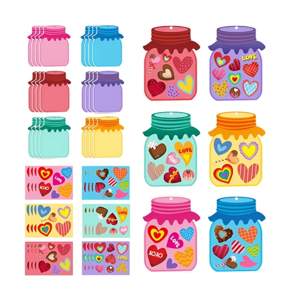 72 Pcs Valentine's Day Craft Kit for Kids, DIY Heart Ornament Making Set with Stickers, Paper Heart Cards for Classroom, Home, Party Decor, and School Activities