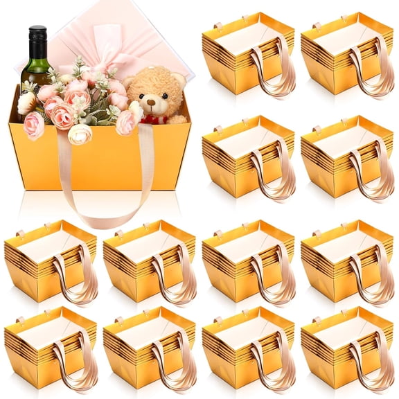 72 Pcs Waterproof Kraft Gift Baskets with Handles 9.8 x 6.5 x 4.3 Inch Bulk Empty Basket Set Gold