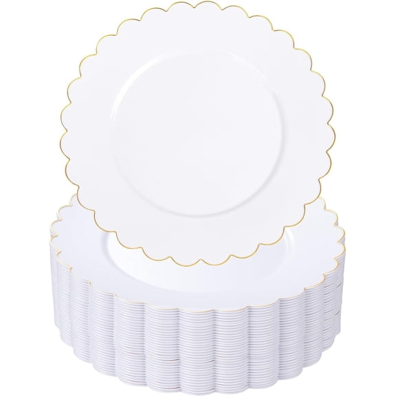 72 Pcs White Plates Disposable, White Plastic Plates With Gold Trim, 10.25 Inch Gold Dinner Plates, Fancy Plastic Plates, Plates Disposable Heavy Duty for Parties, Banquets