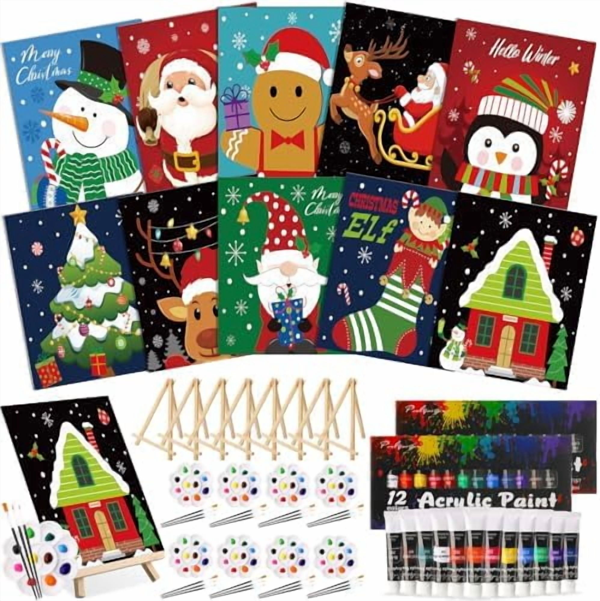 72 Pcs Xmas Paint and Sip Kit for Adults 8'' x 10'' Pre Drawn Canvas ...