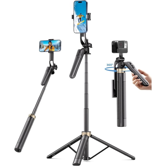 72" Phone Tripod, Tripod for iPhone with Wireless Remote Control, Portable Selfie Stick for iPhone, Live Streaming, Video Recording, Compatible with Cell Phones, Cameras