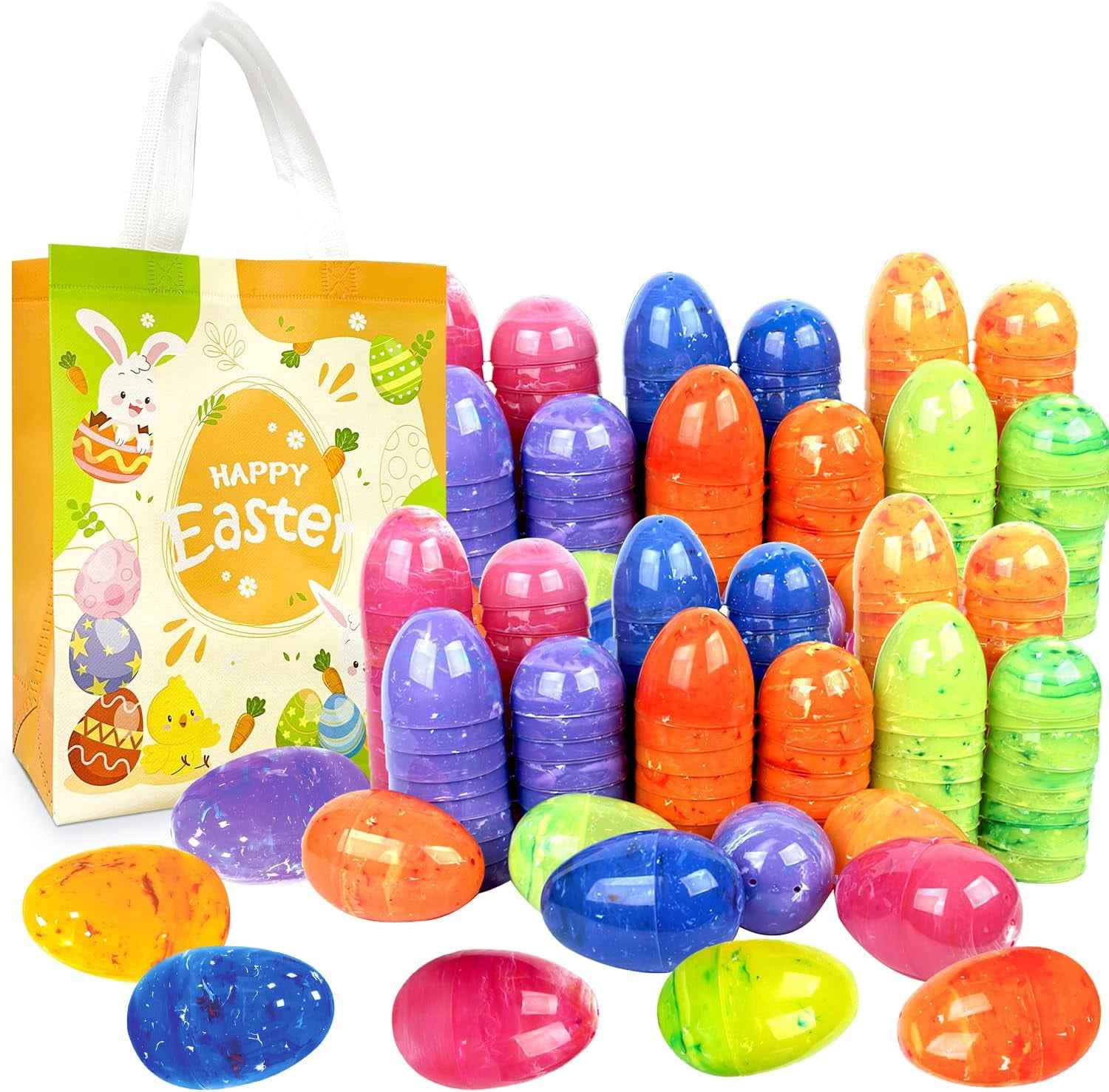 72-Piece 3.15-Inch Jumbo Iridescent Marble Easter Eggs For Easter Basket Stuffers, Egg Hunt Game, And Party Favors