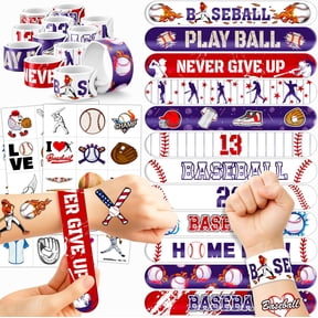72-Piece Baseball Party Favors Set 48 Pre-Cut Temporary Tattoos & 24 Slap Bracelets Sports Themed Birthday Favors, School Prizes, Classroom Rewards Multicolor
