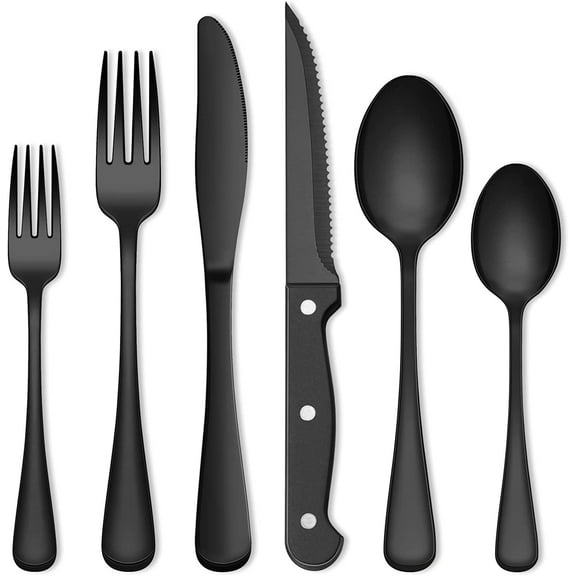 72-Piece Black Silverware Set,  Flatware Set with Steak Knives for 12, Food-Grade Stainless Steel Cutlery Set, Includes Spoons Forks Knives, Kitchen Cutlery for Home Office Restaurant Hotel