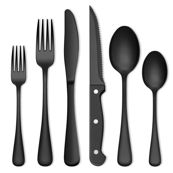 72-Piece Black Silverware Set, Umite Chef Flatware Set Steak Knives for 12, Food-Grade Stainless Steel Cutlery Set, Includes Spoons Forks Knives, Kitchen Cutlery for Home Office Restaurant Hotel Y101