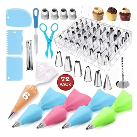 72 Piece Cake Decoration Kit,Baking Supplies,DIY Icing Head With Serial Number,Cake Bag,Smoother,Pipe Nozzle Joint,Flower Nail,Flower Lifter For Cupcake Biscuit,Cake Decoration Tool