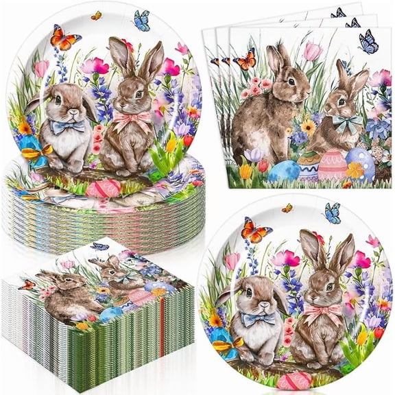 72 Piece Easter Tableware Set 36 Bunny Dessert Plates 36 Napkins