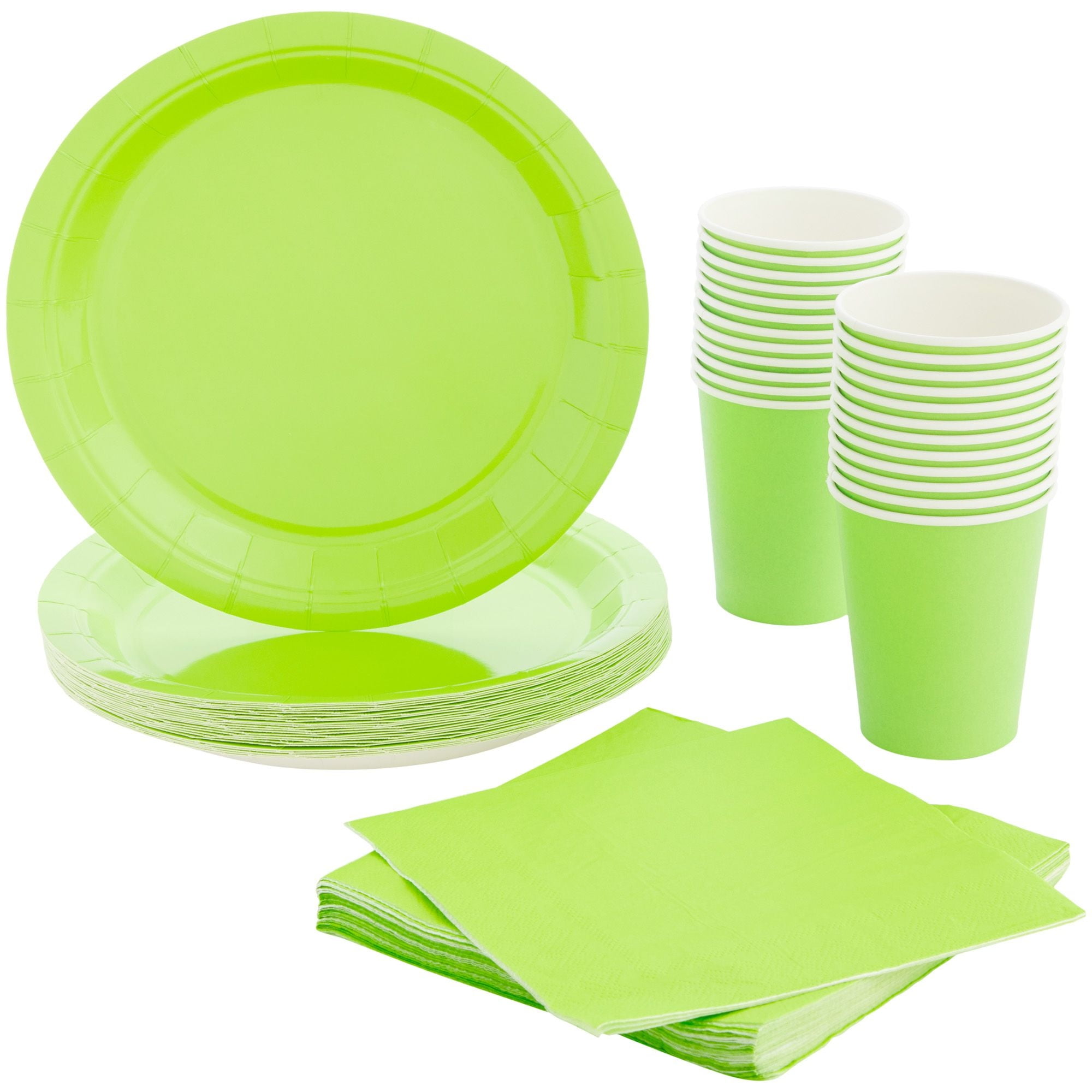 72 Piece Lime Green Party Supplies Paper Plates Cups and Napkins Serves 24