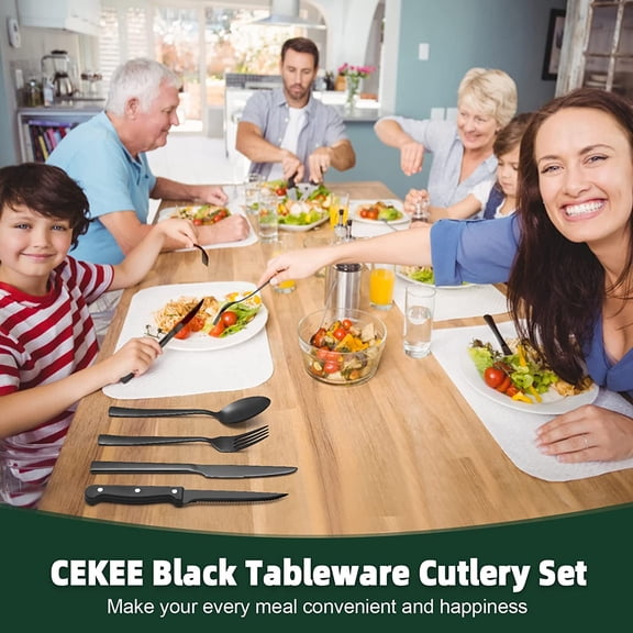 72-Piece Stainless Steel Black Silverware Set -  Flatware Kitchen Utensils Set, Cutlery Set for Home & Restaurant, Premium Knife Fork Spoon Set with Steak Knives, Heavy Duty & Dishwasher Safe