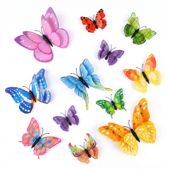 72 Pieces 3D Butterfly Wall Stickers, Magnetic Double Layer PVC Butterfly Decals, Colorful DIY Ornament for Home Party Indoor Decor