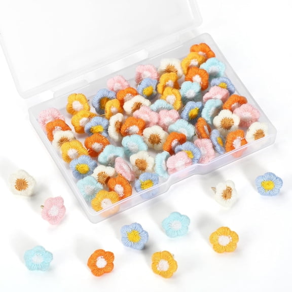 72 Pieces 6 Colors Thumbtacks, Decorative Thumb Tacks, Flower Push Pins, Cute Push Pins for Bulletin Board, Photo Wall, Cork Board, Map, Office Decor, Cubicle Accessories