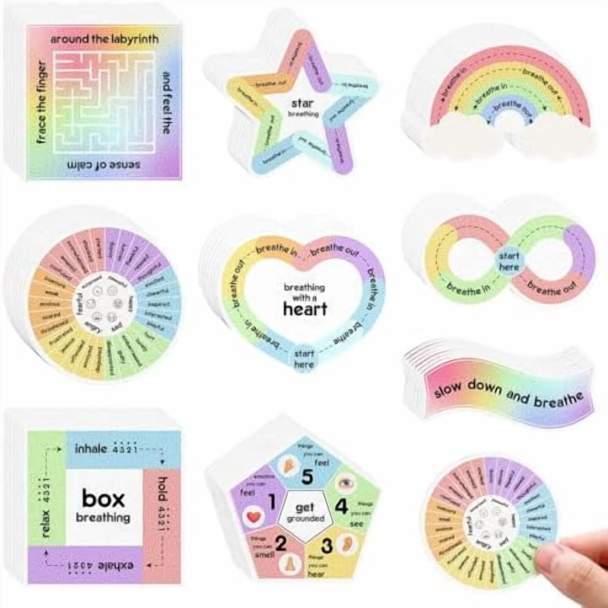 72 Pieces Anxiety Sensory Stickers Textured Stickers Fidget Mindfulness Sticker School Counselor Supplies Adult Sensory Items Anxiety Relief, 9 Styles(Rainbow Color)