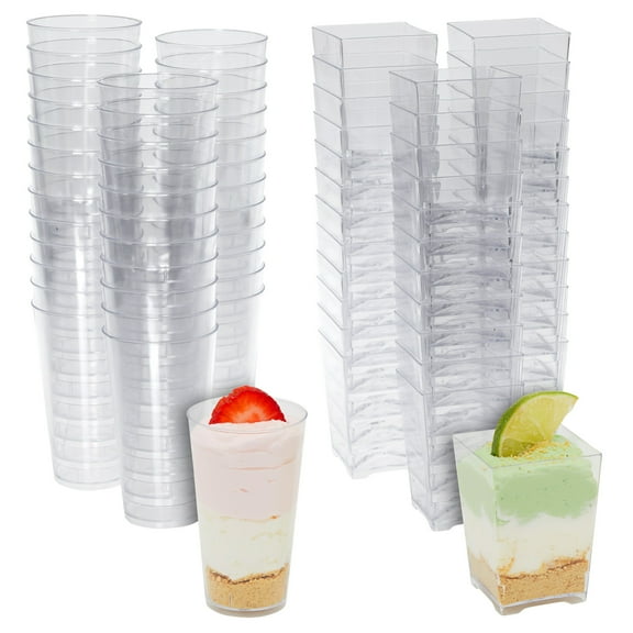 72 Pieces Assorted Dessert Cups for Appetizers, Parties, and Weddings, Plastic Shot Glasses 3oz and 5oz (Serves 36)