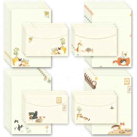 72 Pieces Cute Cat Writing Paper and Envelopes 8.3x5.6 Inch Stationery Set 48 Lined Sheets and 24 Envelopes Kitty Design for Letters Invitations Gifts Holidays Party Notes