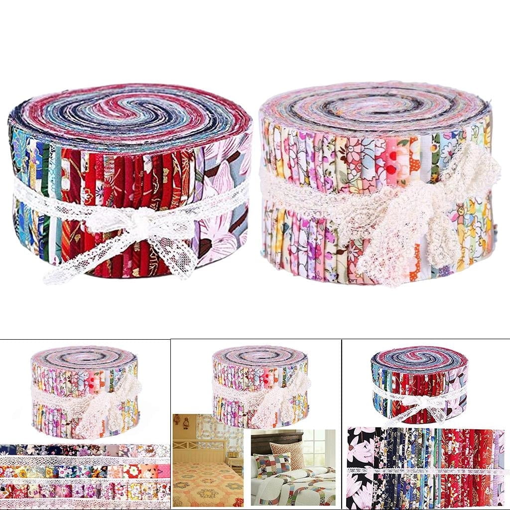 72 Pieces Fabric Strips Roll 2.5 Inch Jelly Fabric Bundles Fabric Quilting Strips Roll Up Flower Precut Patchwork Strips for Sewing Favors