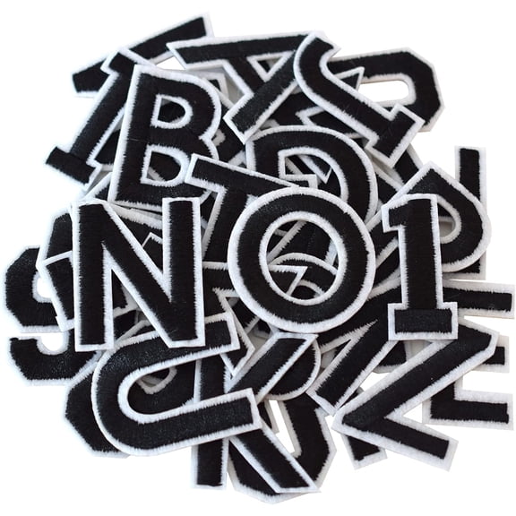 72 Pieces Iron on Letters and Numbers Patches, Black Letter Patches Alphabet Embroidered Patch A-Z, Numbers 0-9 Applique for Clothes, Dress, Hat, Socks, Jeans, DIY Accessories
