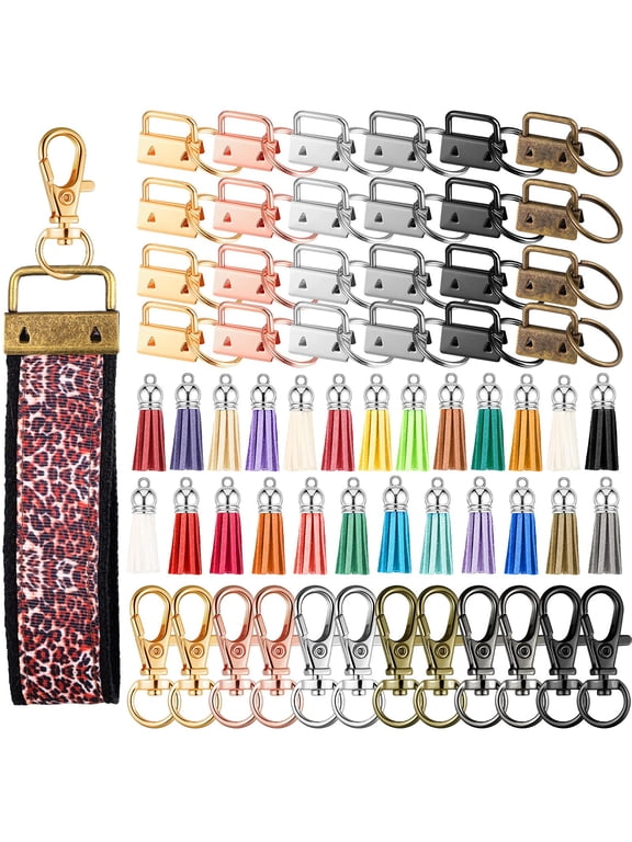 72 Pieces Key Fob Hardware Set Including 24 Wristlet with Keyring, Colorful Leather Keychain Tassel and Swivel Snap Hooks for Supplies, 6 Colors, Multicolor, Large