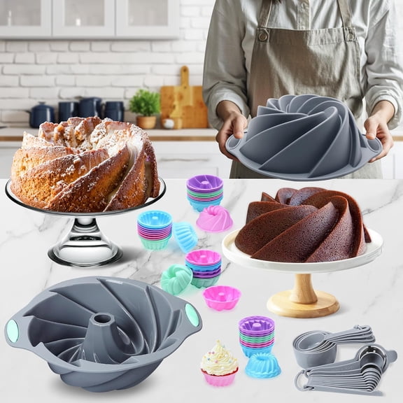 72 Pieces Silicone Bakeware Set Nonstick Oven Safe Grey
