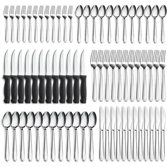 72-Pieces Silverware Set for 12, Flatware Set with Steak Knives, Stainless Steel Cutlery Set, Include Forks Spoons and Knives Set, Dishwasher Safe Utensil Sets for Home Restaurant
