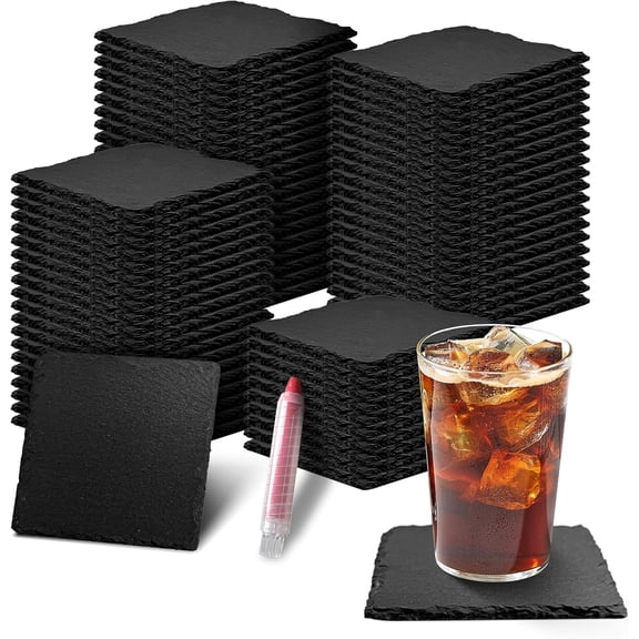 72 Pieces Slate Coasters, Coasters Stone Coaster Bulk Set, SquareLaser Engraving Blanks with Anti-Scratch Bottom for Home,Office,Bar,Wedding & Party or Anywhere.