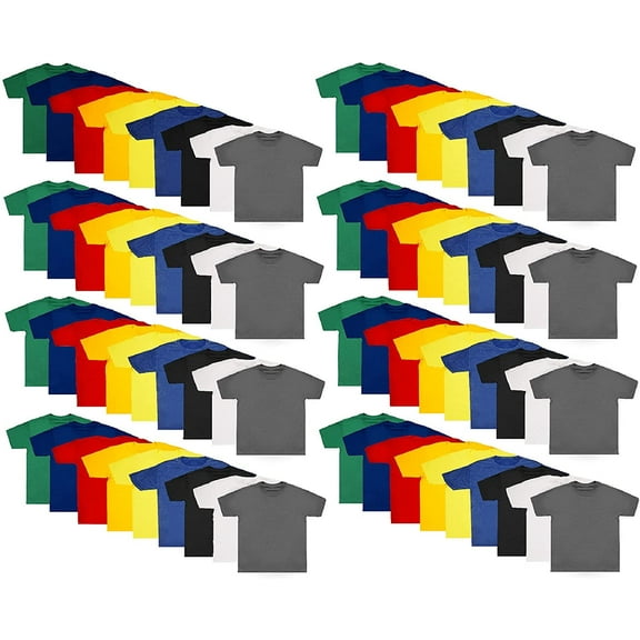 72 Pieces of Boys Cotton Undershirts in Bulk, Crew Neck, Assorted Sizes S to XL - Donations Homeless Shelters Wholesale (Assorted)
