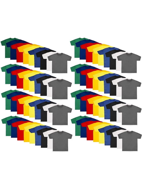 72 Pieces of Boys Cotton Undershirts in Bulk, Crew Neck, Assorted Sizes S to XL - Donations Homeless Shelters Wholesale (Assorted)