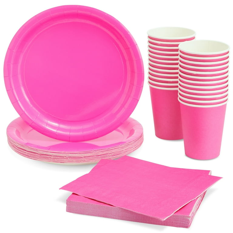72 Pieces of Hot Pink Party Supplies with Paper Plates Cups and Napkins for Birthday Decorations Serves 24