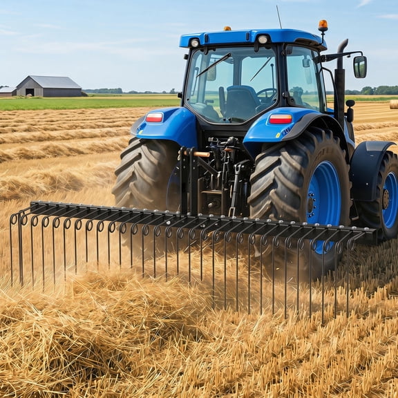 72" Pine Straw Rake, 30 Metal Coil Tines, 3-Point Hitch, Category 0 and 1, Black