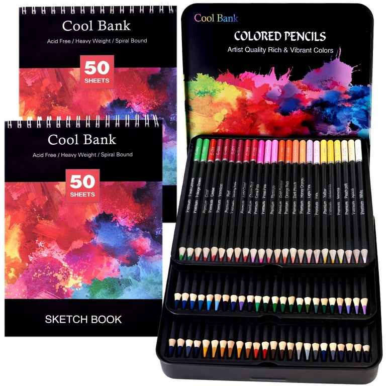  COOL BANK 72 Professional Watercolor Pencils with 2 x 50 Page  Drawing Pad for Coloring Books, Artist Pencils Set, Premium Artist Lead  with Vibrant Colors, Ideal for Coloring, Blending and