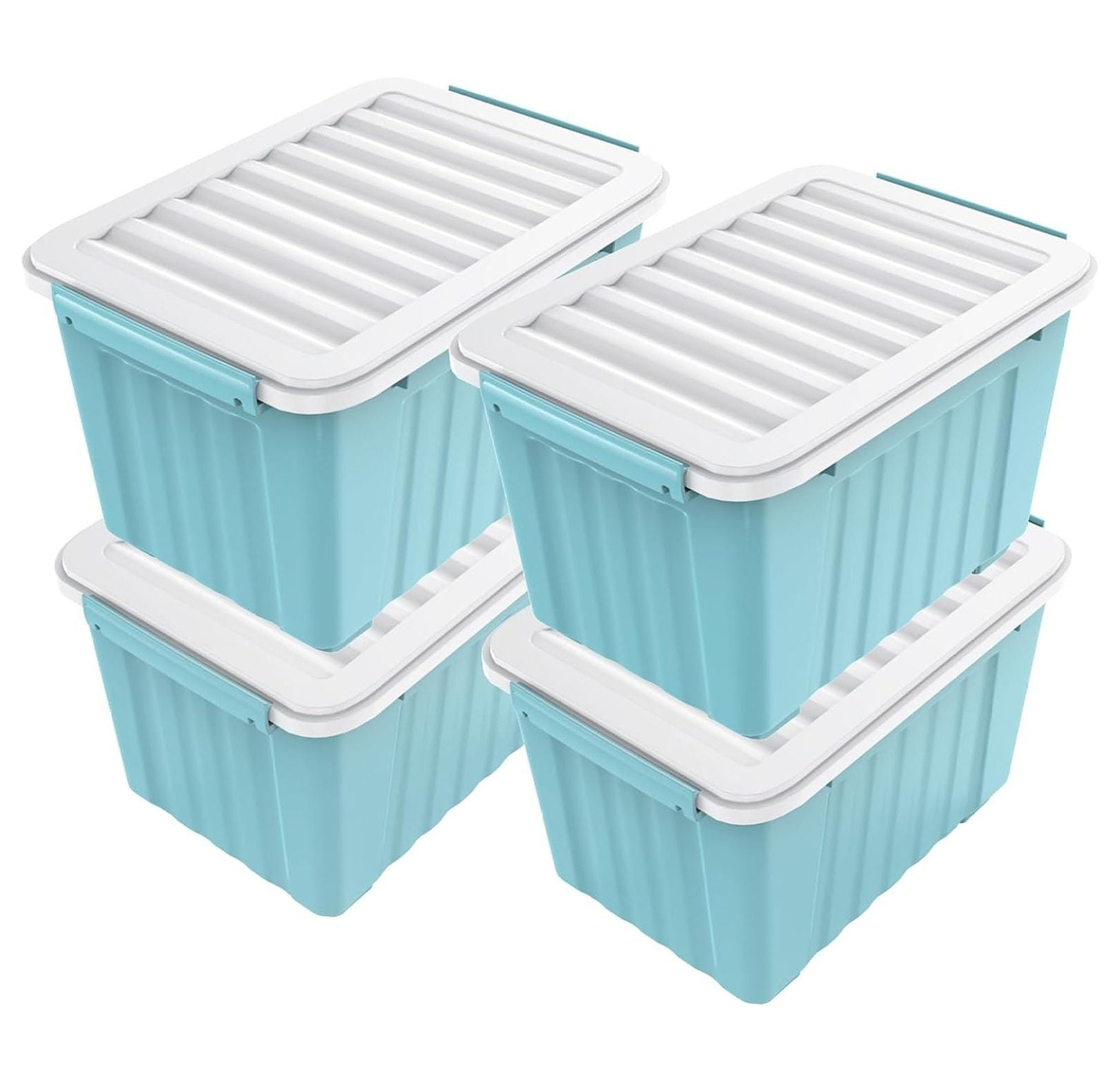 Blue 72 Quart Stackable Plastic Storage Bins with Lids, 6-Pack
