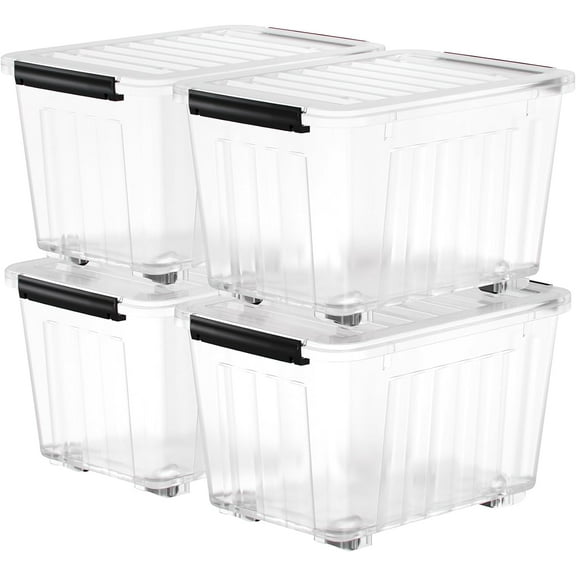 72 Quart Plastic Storage Bin, Stackable and Nestable Storage Boxes with Clear Lids and Secure Latching Buckles, Large Storage Container (Clear, 72Quart-4Pack)