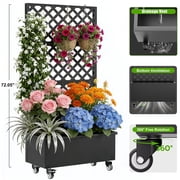 72" Raised Garden Bed with Trellis and Wheels, 300lb Capacity Metal Planter Box for Climbing Plants, Flowers & Vegetables, Mobile Outdoor Privacy Screen for Patio, Backyard & Balcony, Black