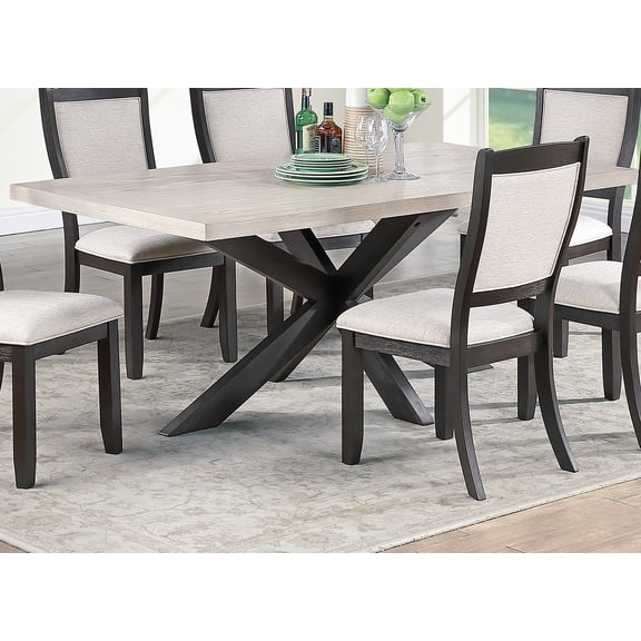 72" Rectangular Dining Table, Antique Black Base, Two-Tone Finish, Wooden Dining Room Furniture, Transitional Style