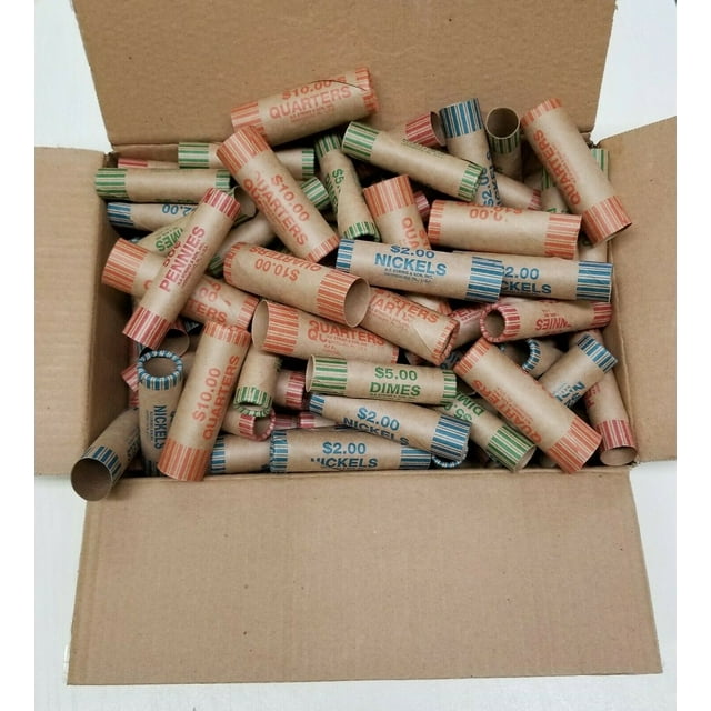 72 Rolls Preformed Coin Wrappers ASSORTED Paper Tubes Quarter Penny