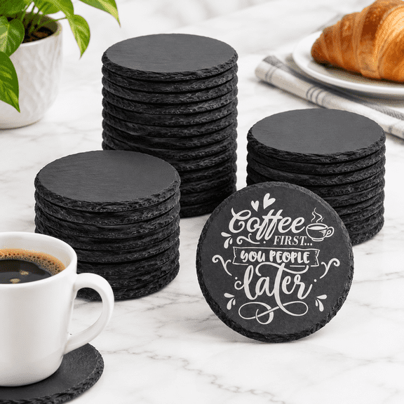 72 Round Slate Coasters Bulk 4 Inch Black Handmade Rustic Rock Stone Drink Coaster For Engraving Etching Engravable Blanks Materi