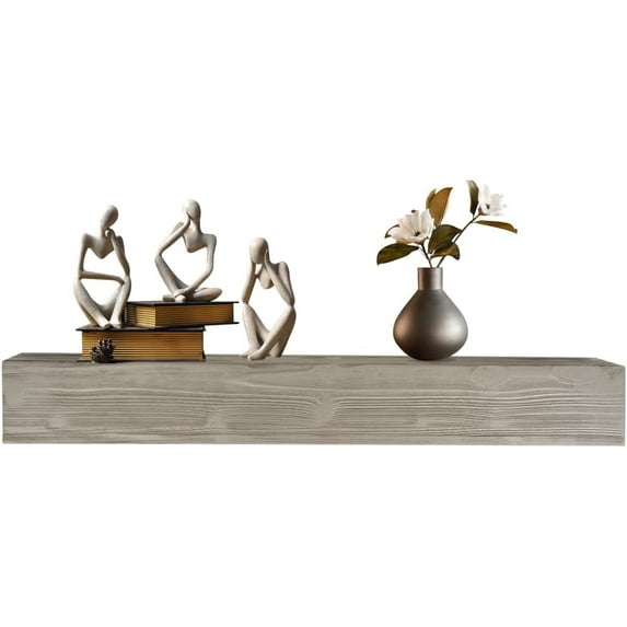 72" Rustic Wood Fireplace Mantel, Wall-Mounted & Floating Shelf for Home Wall Decor, Rustic Cedar Wood Floating Farmhouse Shelf Handcrafted Wall Mounted for Bathroom, Gray