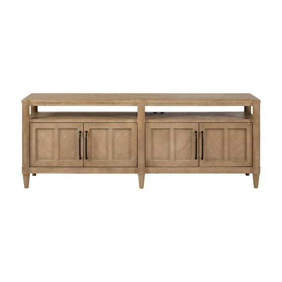 72" Sand Entertainment Center With 4 Cabinets, Veneers Finish Console In Sand, Storage Transitional Design, Accommodates 50 - 59 Inch Tvs, Solid Wood & Built