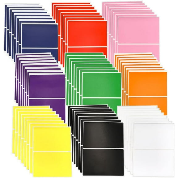 72 Sheets Waterproof Writable Label Stickers 9 Colors Rectangle Paper Adhesive Labels 108x78mm for School Supplies Storage Organization