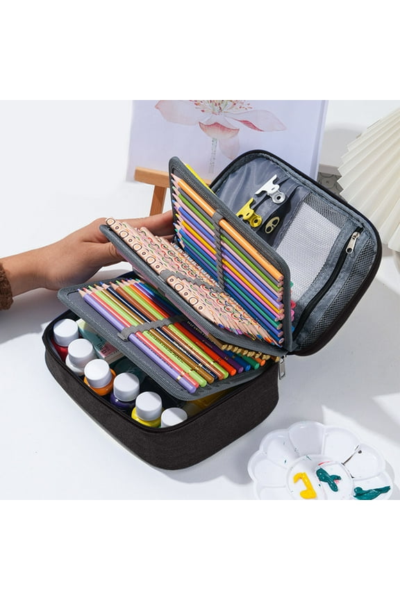 72-Slot Zipper Pencil Case - Large Capacity Waterproof Art Supply Organizer with 2 Removable Sleeves, Fits Colored Pencils/Markers (23x16.5cm)