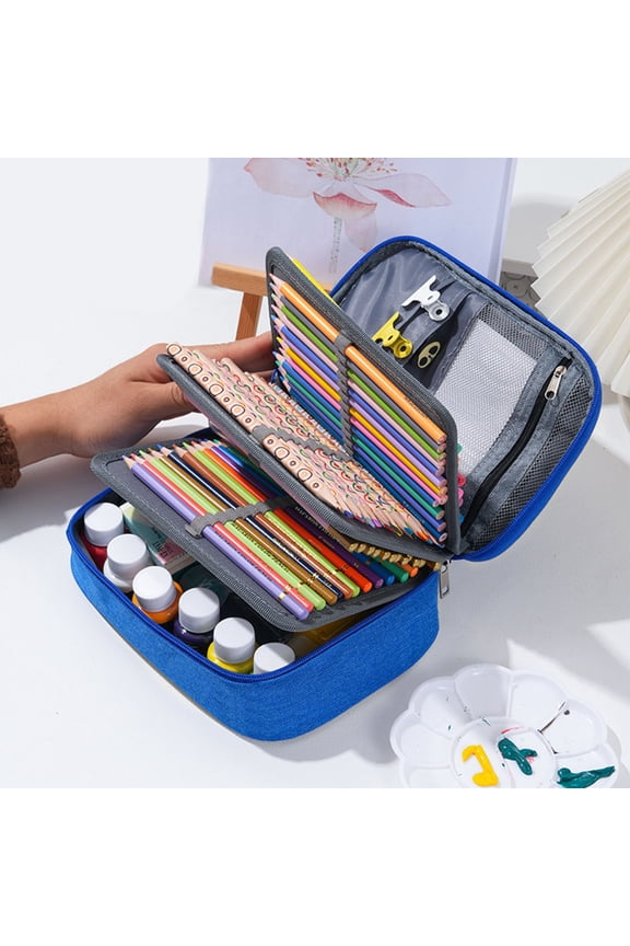 72-Slot Zipper Pencil Case - Large Capacity Waterproof Art Supply Organizer with 2 Removable Sleeves, Fits Colored Pencils/Markers (23x16.5cm)