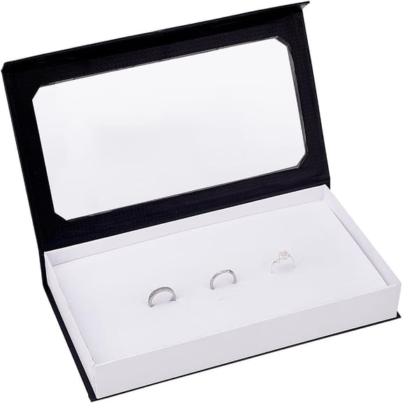 72 Slots Ring Box Storage Organizer Cardboard Paper Ring Box with Transparent Lid Ring Storage Display Box Case Tray Holder with White Padding Ring Showcase for Store Display Material Paper