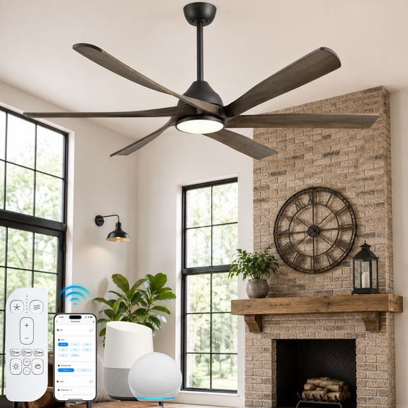 72" Farmhouse Rustic Ceiling Fan with Light and Remote, Large 6 Wood Propeller Blades, Alexa APP Control, Quiet Energy Saving DC Motor, Indoor Outdoor Fans for Living Room Patios