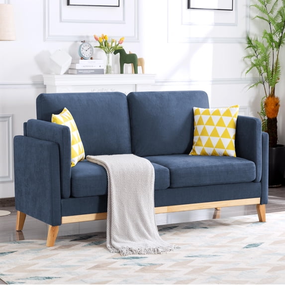 72" Sofa Couches for Living Room,Mid Century Modern Velvet Love Seats Sofa,Upholstered Loveseat Sofa for Bedroom,Apartment,Home Office,Blue