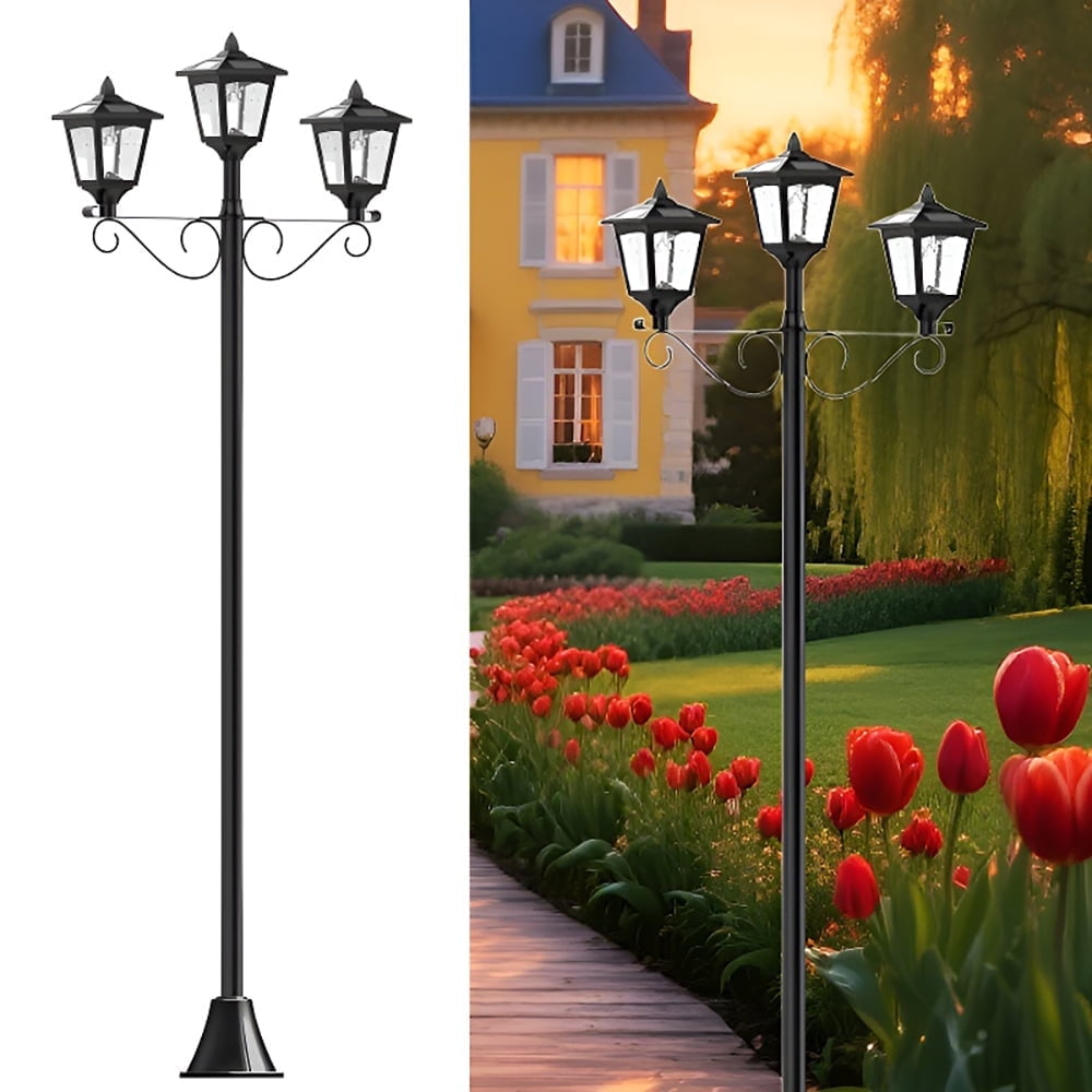 Kanstar 72" Solar Lamp Post Light Outdoor, Triple-Head LED Street Light with Dusk to Dawn Sensor for Pathway Garden, Driveway, Patio, Yard Decor