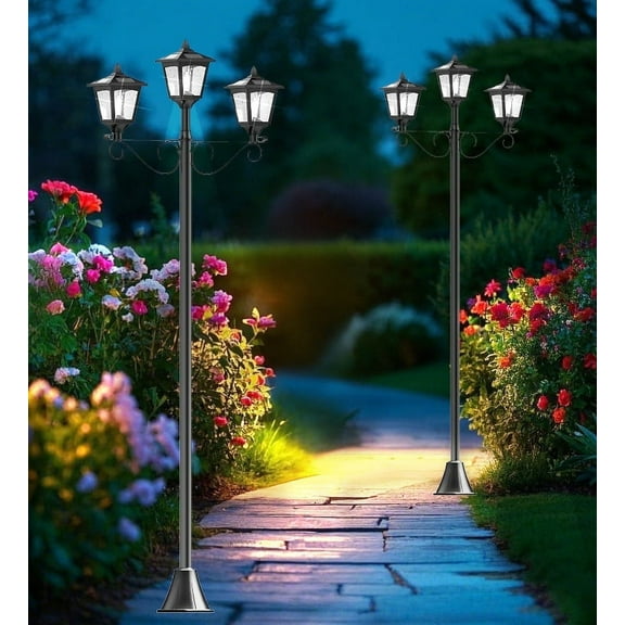 Kanstar 72" Solar Lamp Post Light Outdoor, Triple-Head LED Waterproof Vintage Street Light for Garden(1 pack)